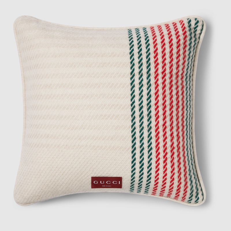 Gucci Cashmere Jacquard Cushion With Web | Thumbnail 2 Gucci Cashmere Jacquard Cushion With Web | Thumbnail 2