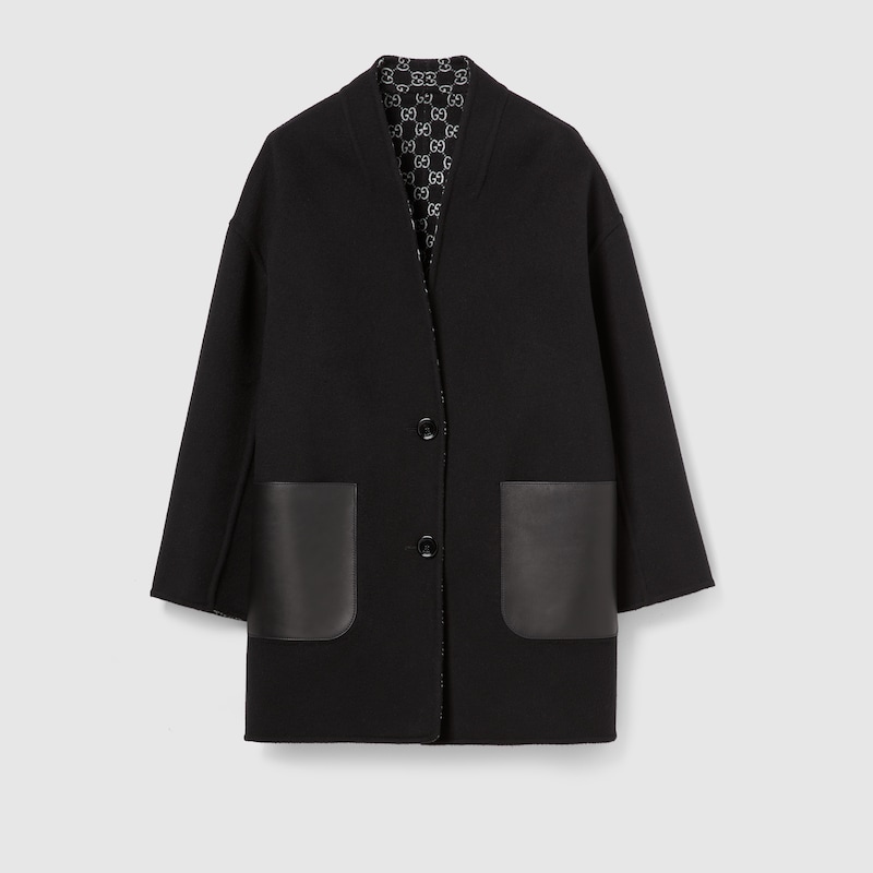 Gucci Reversible Silk Wool Coat In Black