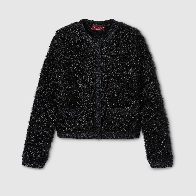 Gucci Shiny Chunky Wool Cardigan In Black