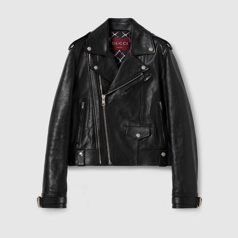 Gucci Soft Shiny Leather Jacket In Black