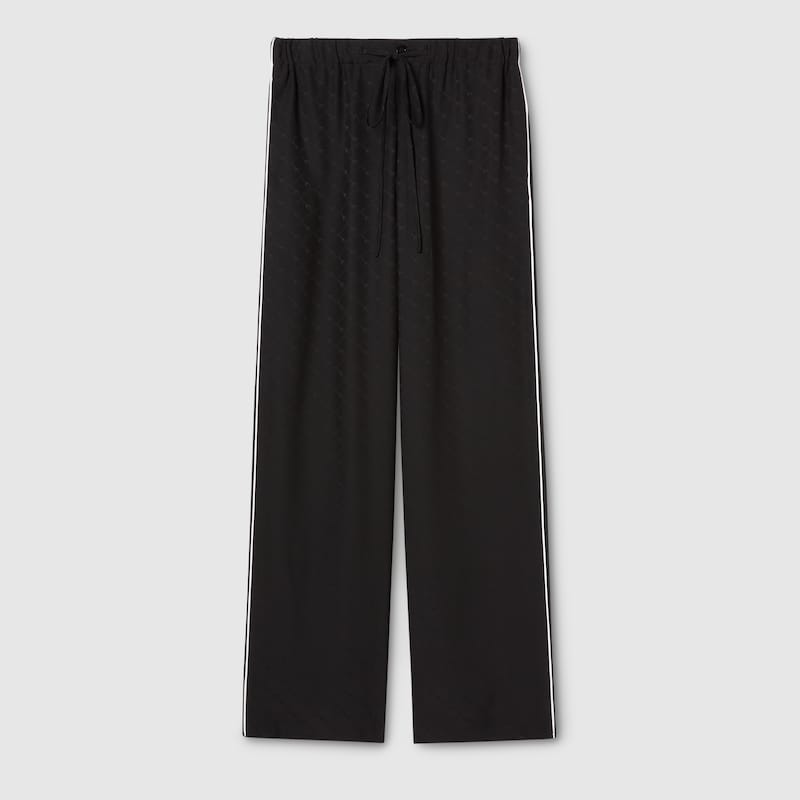 Gucci Horsebit Silk Jacquard Pant In Black