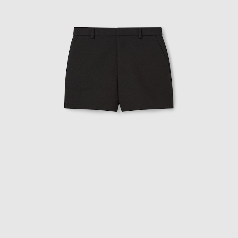 Gucci Wool Sablé Shorts With Embroidery In Black