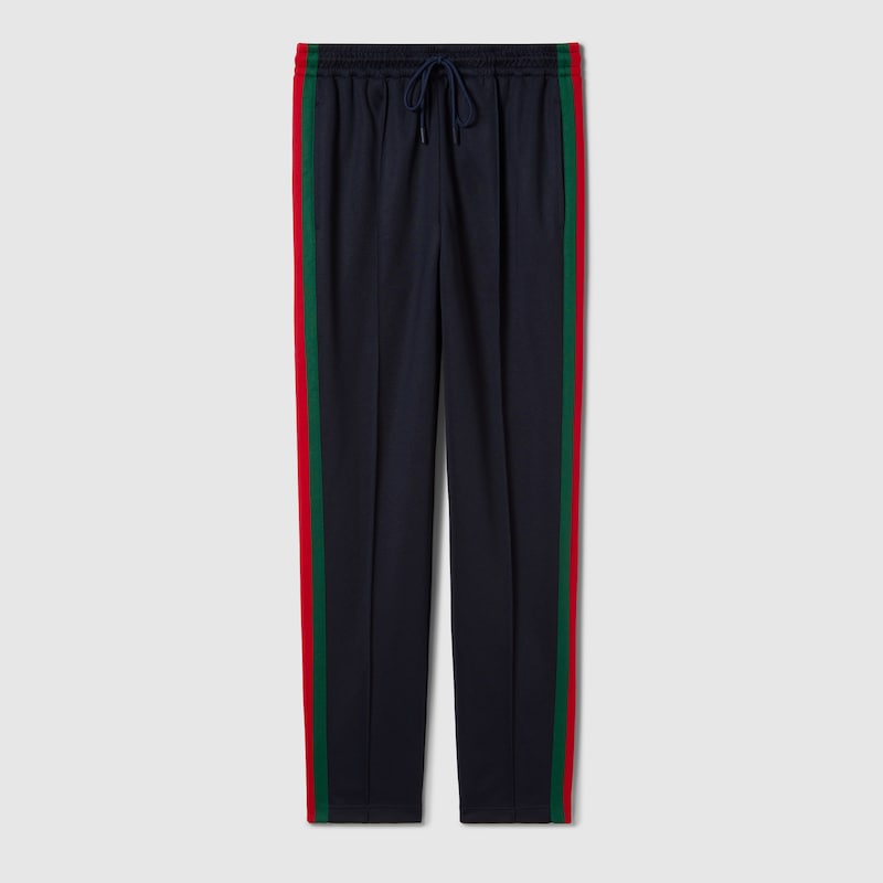 Gucci Technical Jersey Sportswear Pants With Web In Blue