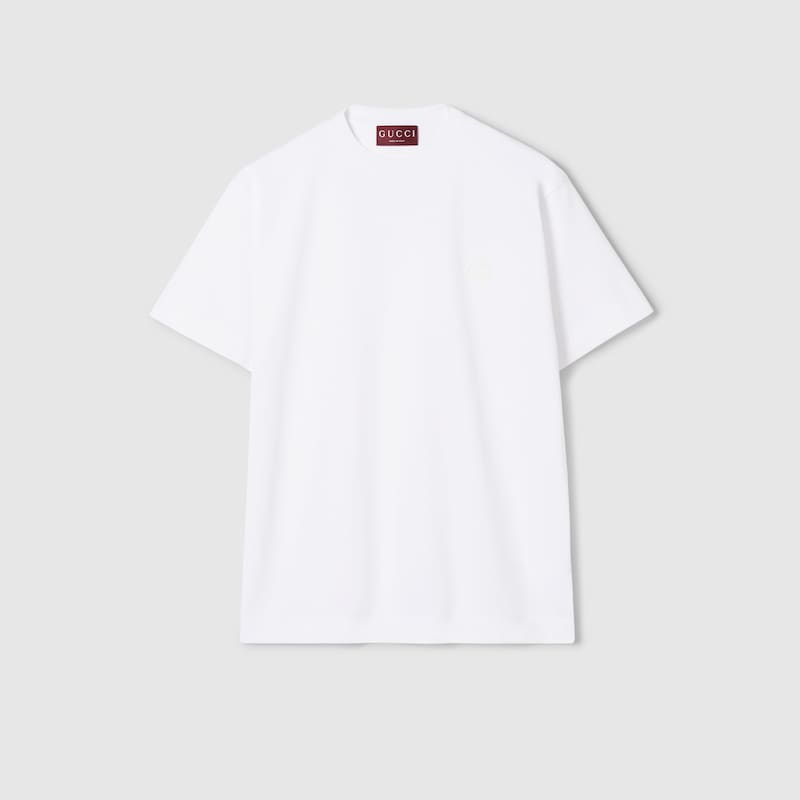Gucci T-shirt Aus Baumwolljersey Mit Stickerei In White