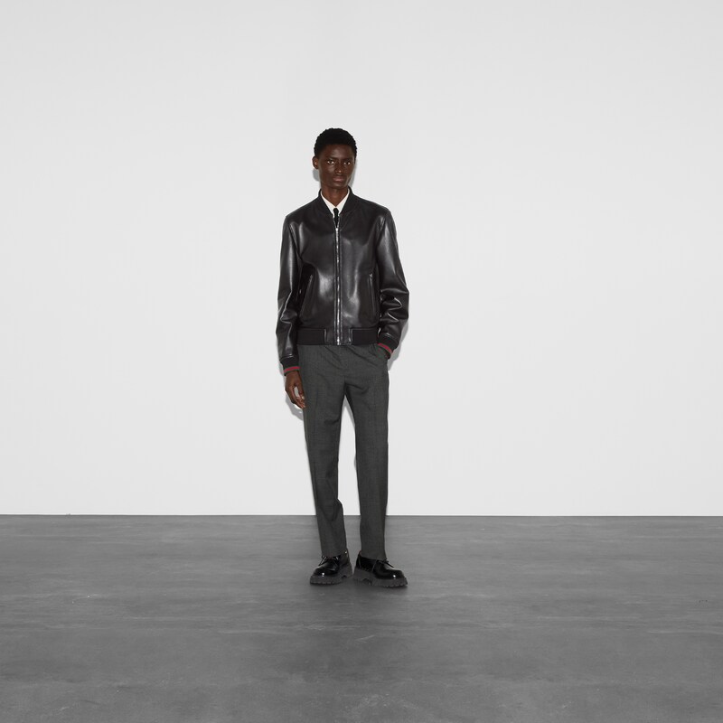 Gucci Leather Bomber Jacket With Web | Thumbnail 2 Gucci Leather Bomber Jacket With Web | Thumbnail 2