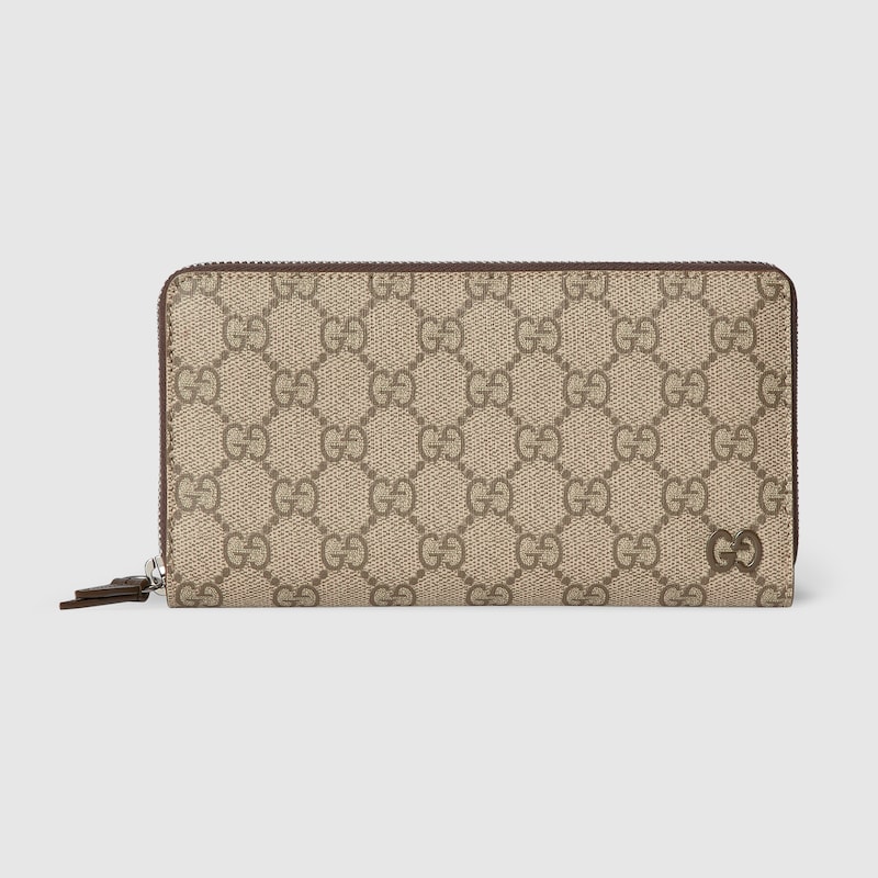 Gucci Brown Interior Gg Zip Around Wallet In Gray