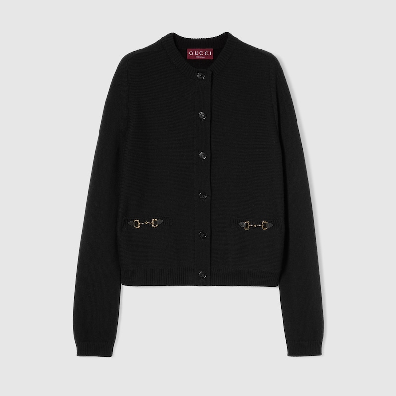 Gucci Wool Cashmere Cardigan With Horsebit In Black