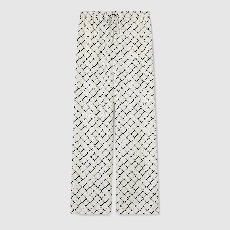 Gucci Printed Silk Twill Pants In White