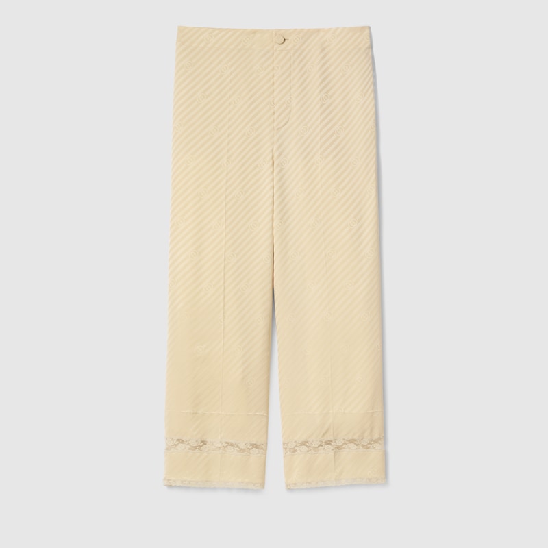 Gucci Diagonal Gg Silk Jacquard Pants In Neutral