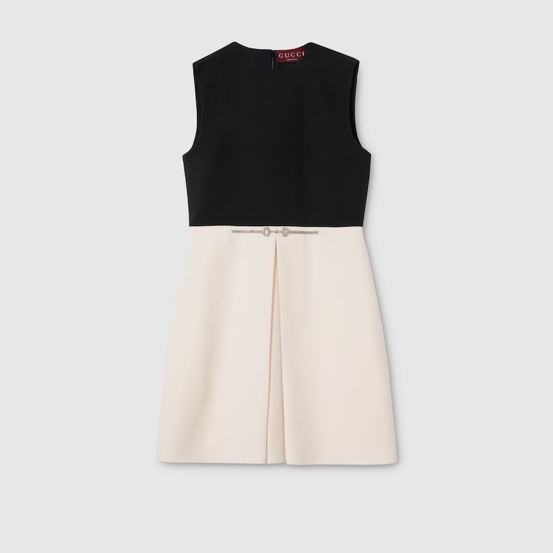 Gucci Silk Wool Dress With Crystal Horsebit In Black