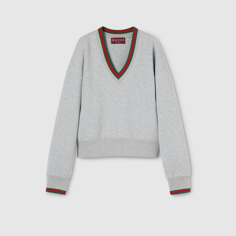 Gucci Cotton Jersey Sweatshirt With Web In Gray