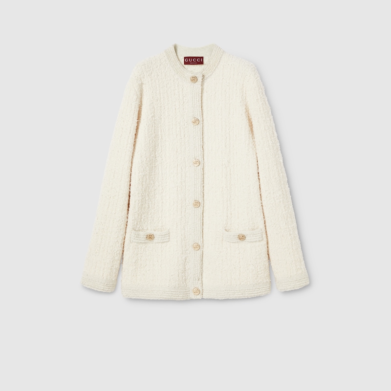 Gucci Wool Lamé Bouclé Cardigan In Neutral