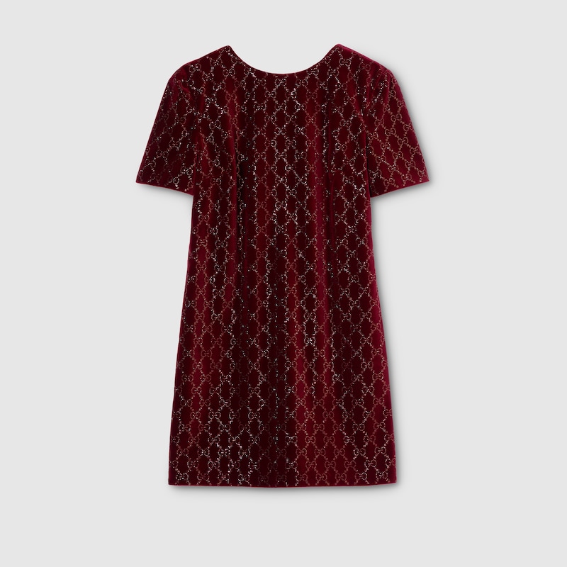 Gucci Embroidered Cotton Velvet Dress In Red