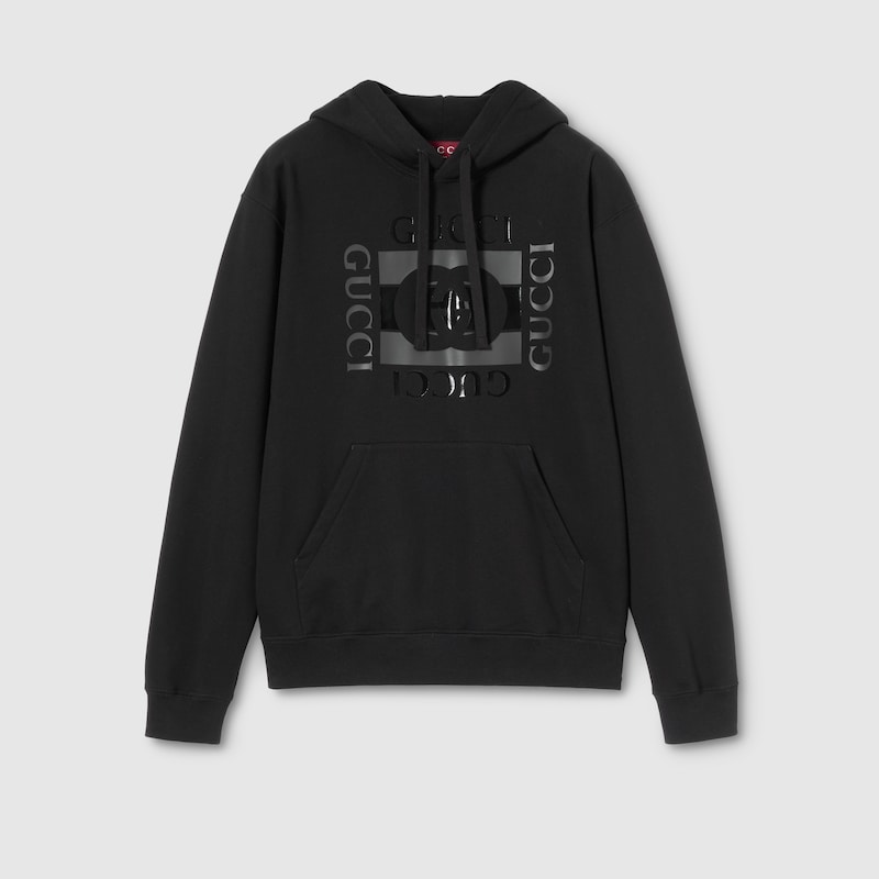 Gucci Men Black Sweatshirt With Hood With Drawstring And Front Logo In Cotton Man In Multi