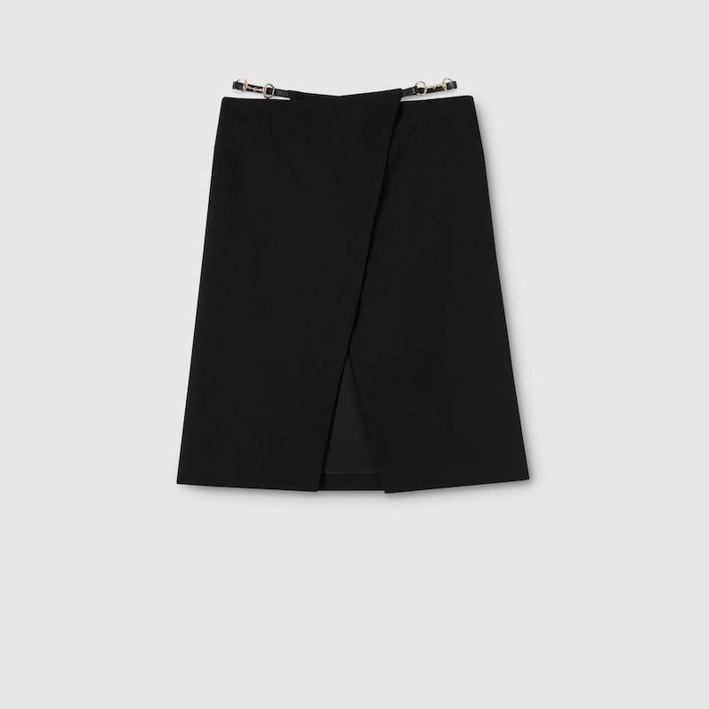 Gucci Wool Wrap Skirt With Horsebit Detail In Black