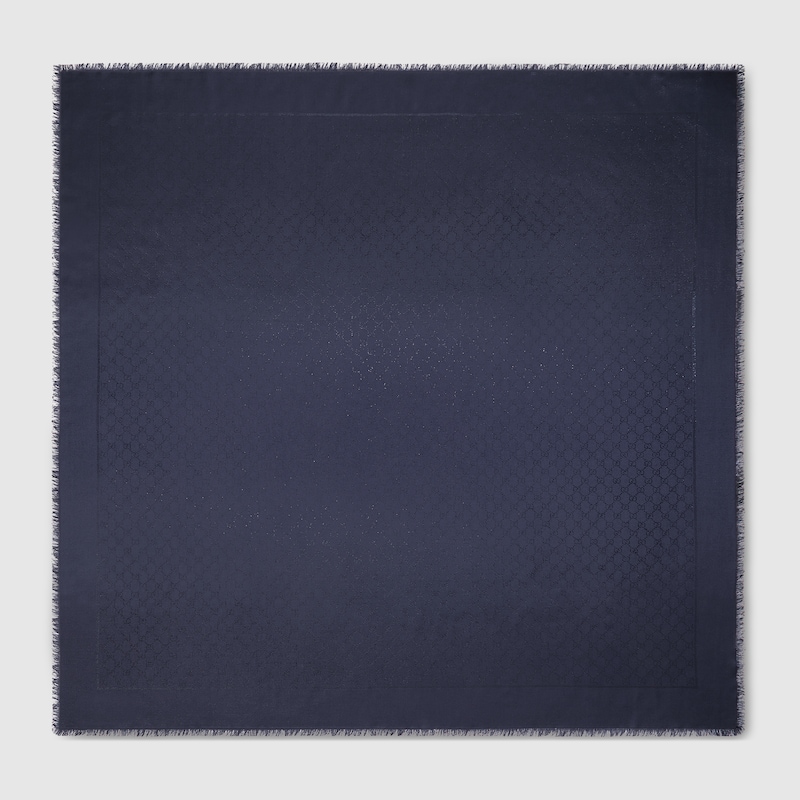 Gucci Gg Silk Wool Lamé Shawl In Blue