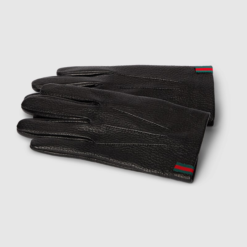 Gucci Grainy Leather Gloves With Web | Thumbnail 2 Gucci Grainy Leather Gloves With Web | Thumbnail 2