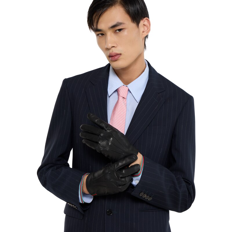 Gucci Grainy Leather Gloves With Web | Thumbnail 3 Gucci Grainy Leather Gloves With Web | Thumbnail 3