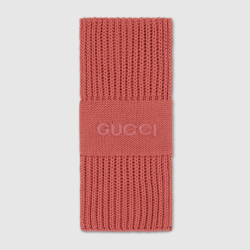 Gucci Wool Cashmere Scarf With Embroidery In Pink