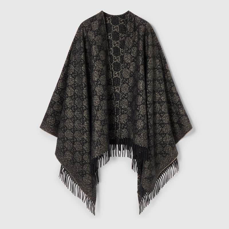 Gucci Gg Cashmere Lamé Cape In Black