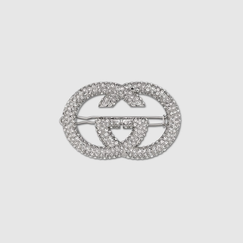 Gucci Interlocking G Hair Clip With Crystals In Silver
