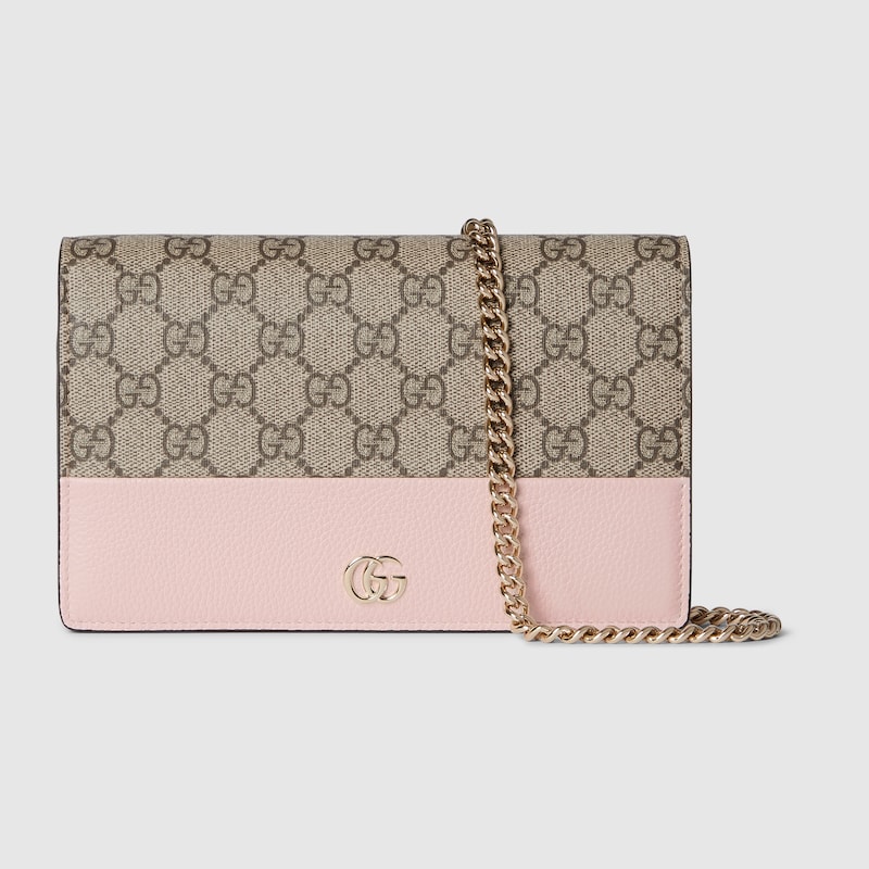Gucci Gg Marmont Bi-color Wallet On Chain In Pink