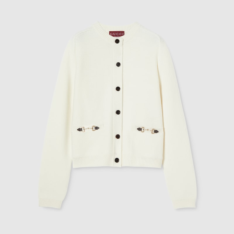Gucci Wool Cashmere Cardigan With Horsebit In White