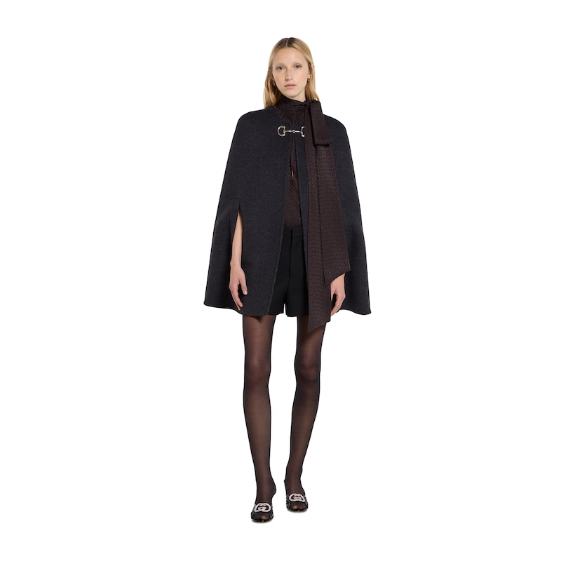 Gucci Silk Wool Cape With Horsebit | Thumbnail 2