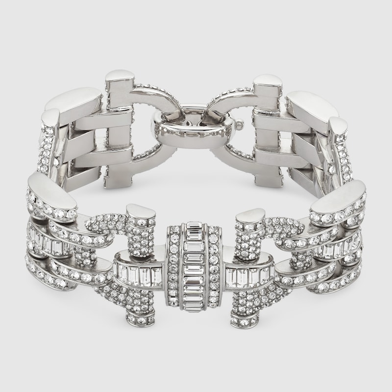 Gucci Staffa Crystal Bracelet In Silver