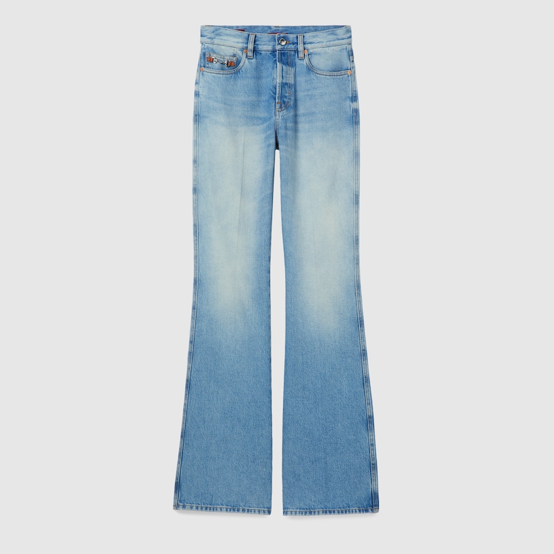 Flared Bleached Cotton Denim Pants Flared Bleached Cotton Denim Pants