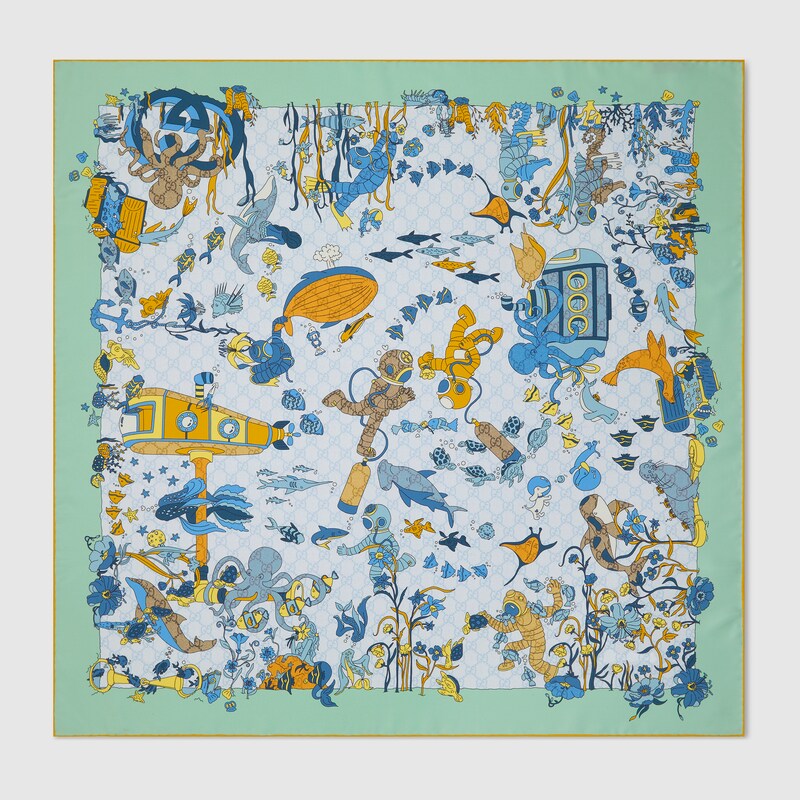 Gucci Vierecktuch Aus Seide Mit Print In Green