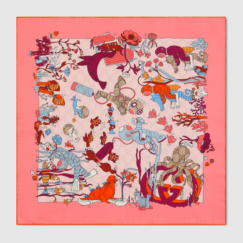 Gucci Vierecktuch Aus Seide Mit Print In Pink