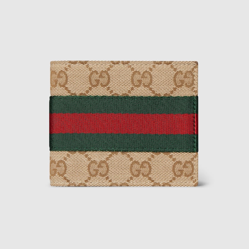 Gucci Bi-fold Wallet With Web In Sand