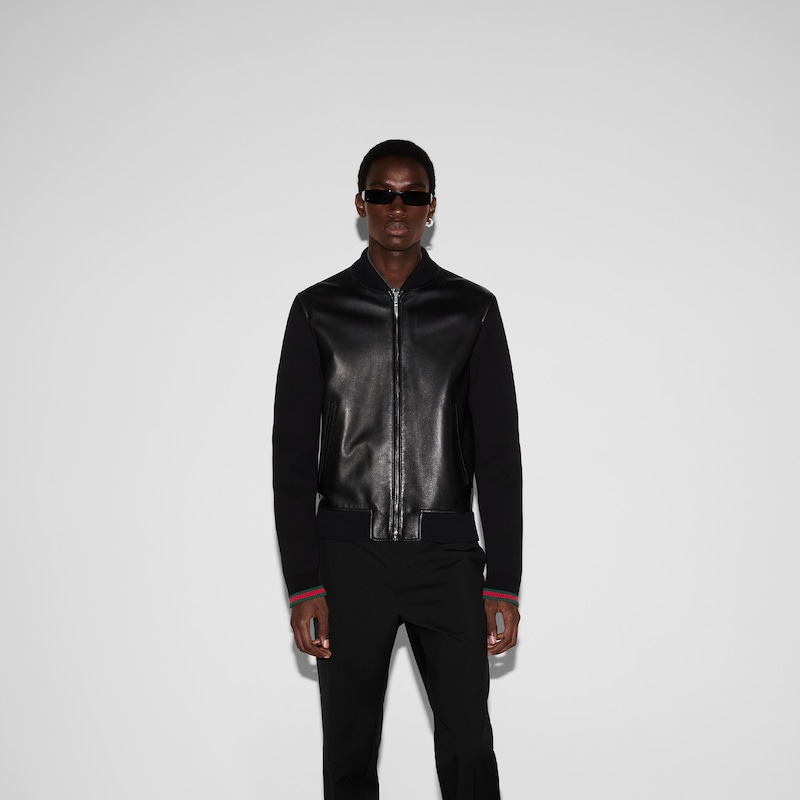 Gucci Nappa Leather And Knit Bomber Jacket | Thumbnail 3 Gucci Nappa Leather And Knit Bomber Jacket | Thumbnail 3