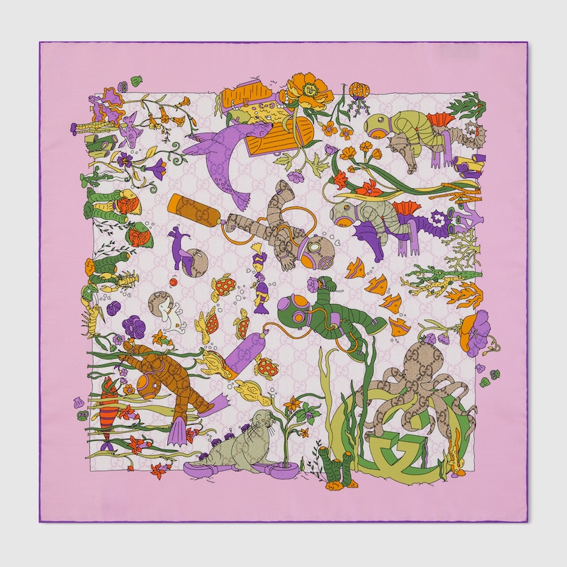 Gucci Vierecktuch Aus Seide Mit Print In Purple