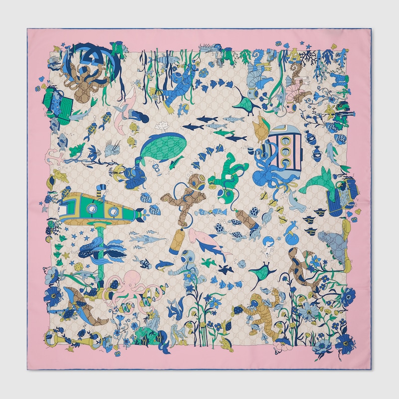 Gucci Vierecktuch Aus Seide Mit Print In Pink