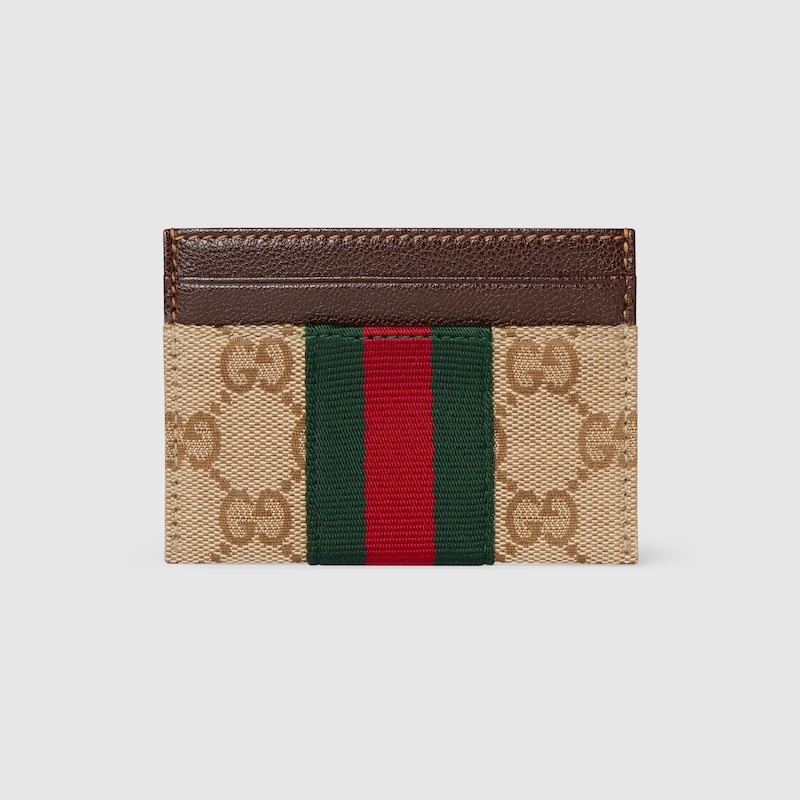 Gucci Gg Card Case With Web In Sand