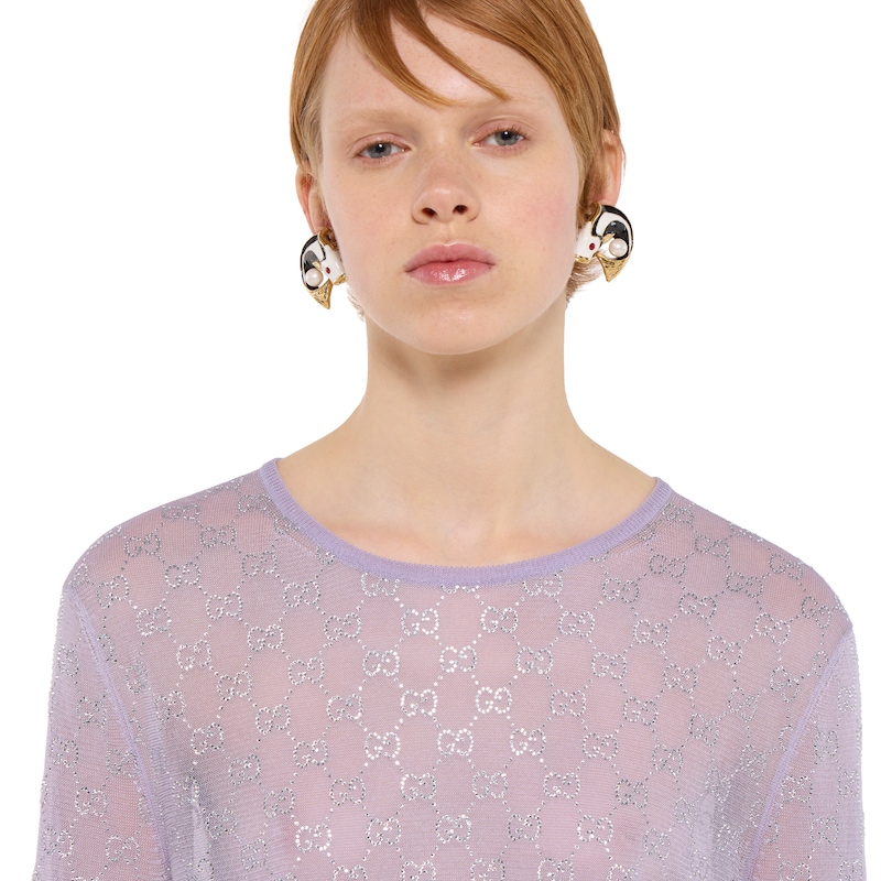 Gucci Fine Silk T-shirt With GG Crystals | Thumbnail 3