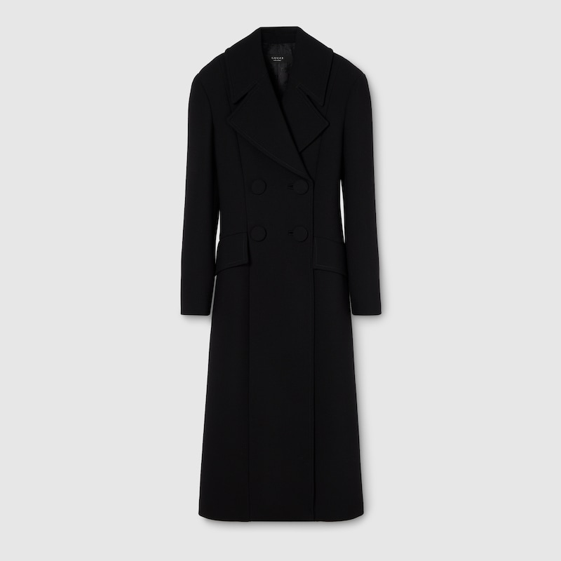 Gucci Double-breasted Wool Coat In Black