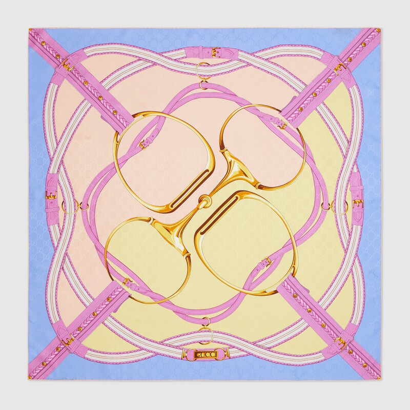 Gucci Printed Silk Jacquard Carré In Blue