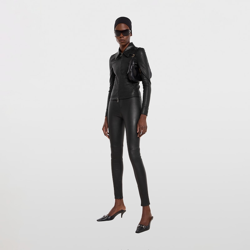 Gucci Bonded Leather With Stretch Cotton Leggings | Thumbnail 2 Gucci Bonded Leather With Stretch Cotton Leggings | Thumbnail 2