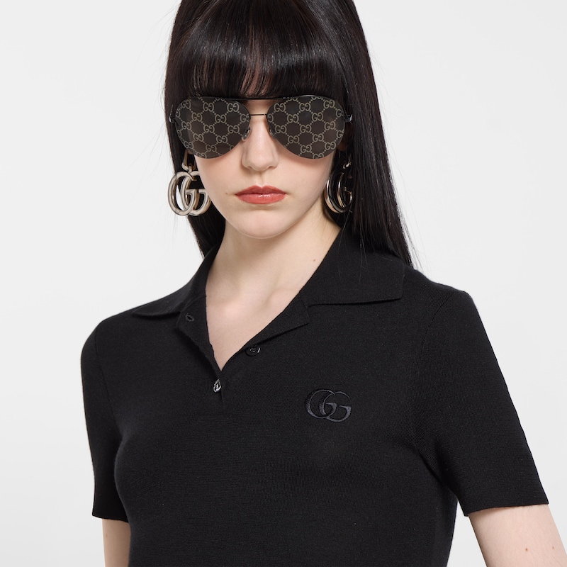 Gucci Cashmere Silk Polo Shirt With Embroidery | Thumbnail 3