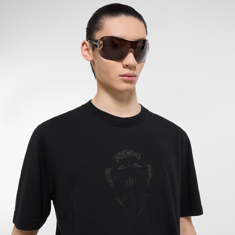 Gucci Cotton Jersey T-shirt With Devoré Detail | Thumbnail 3 Gucci Cotton Jersey T-shirt With Devoré Detail | Thumbnail 3