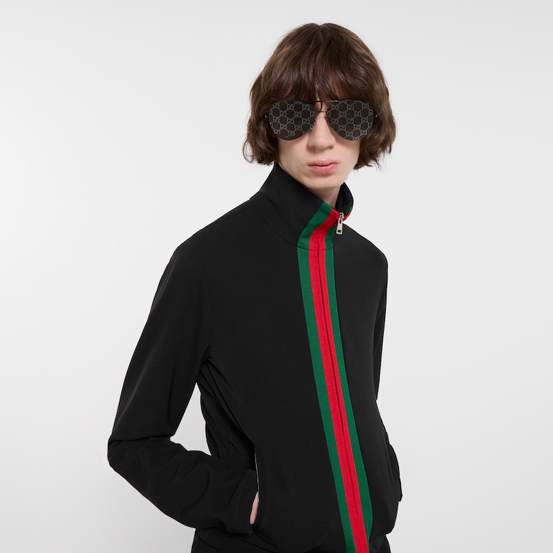 Gucci Stretch Nylon Zip Jacket With Web | Thumbnail 3 Gucci Stretch Nylon Zip Jacket With Web | Thumbnail 3