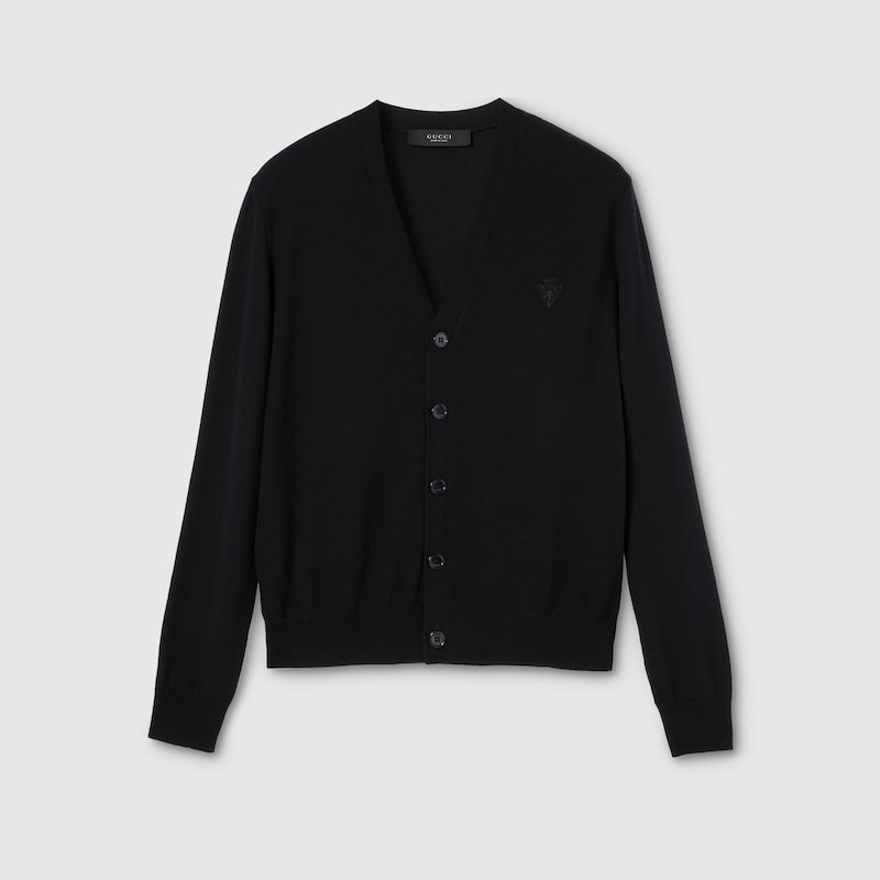 Gucci Knit Wool Cardigan With Embroidery In Black