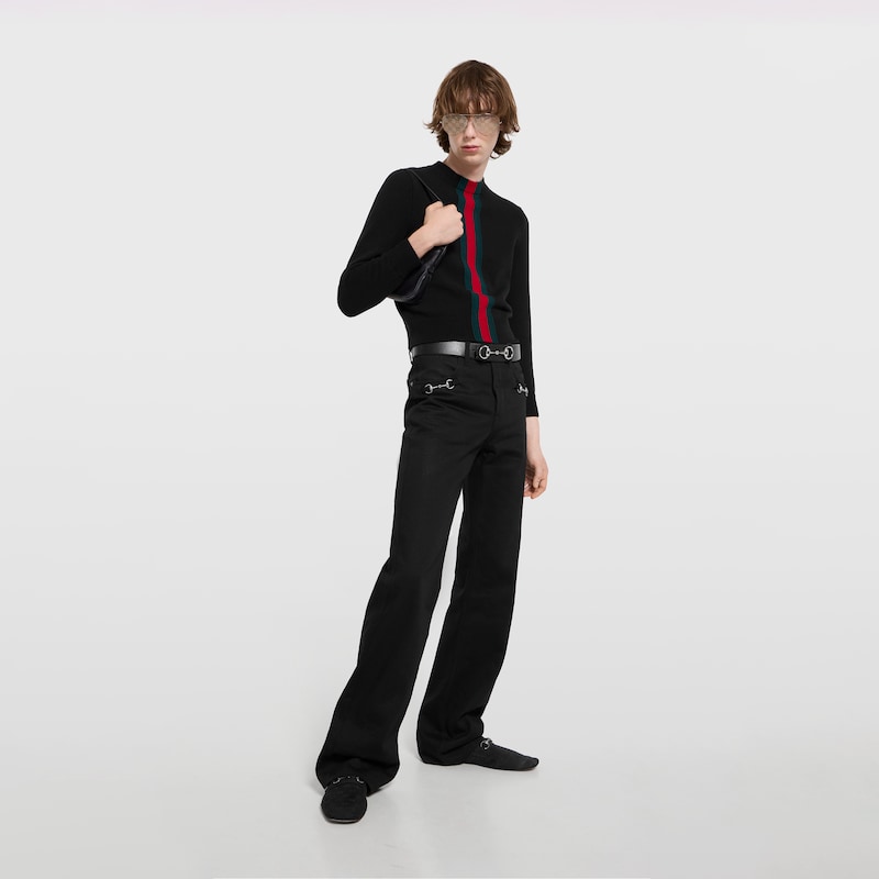Gucci Fine Knit Wool Sweater With Web | Thumbnail 2 Gucci Fine Knit Wool Sweater With Web | Thumbnail 2