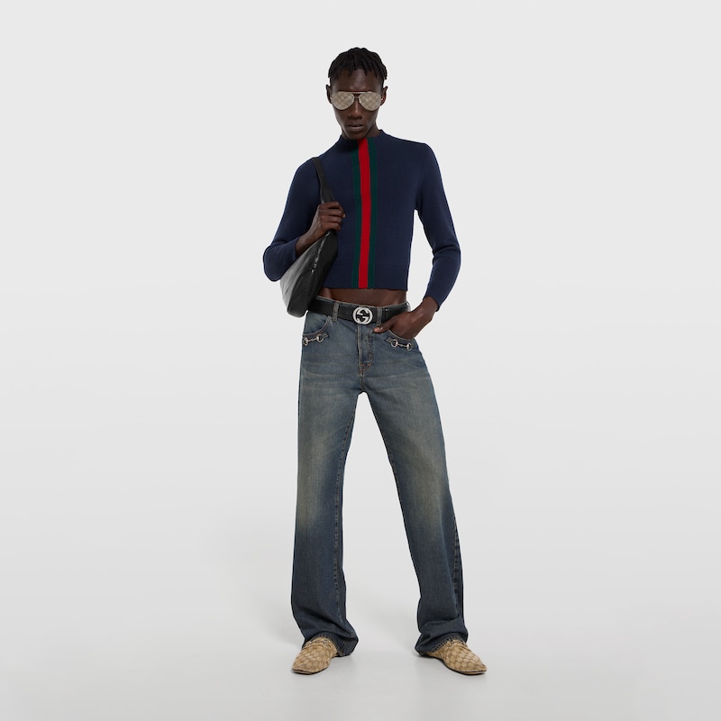 Gucci Fine Knit Wool Sweater With Web | Thumbnail 2 Gucci Fine Knit Wool Sweater With Web | Thumbnail 2