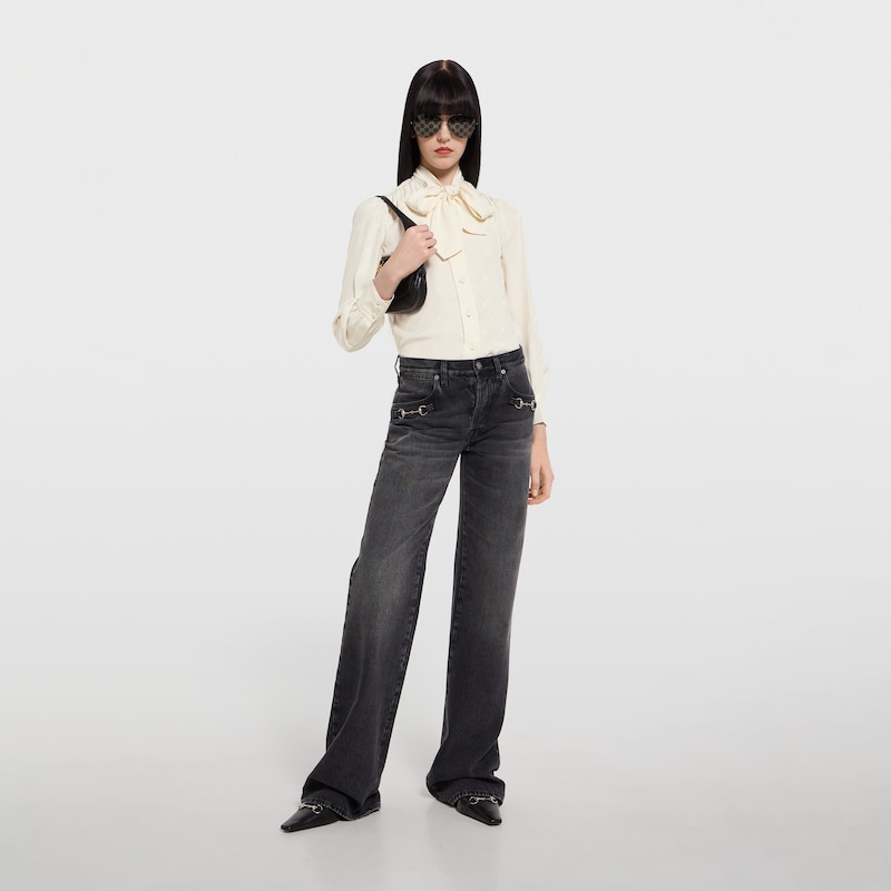 Gucci Silk Crêpe Satin Interlocking G Shirt | Thumbnail 2 Gucci Silk Crêpe Satin Interlocking G Shirt | Thumbnail 2