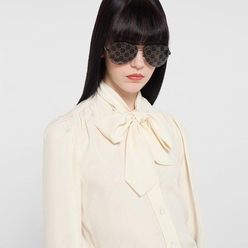 Gucci Silk Crêpe Satin Interlocking G Shirt | Thumbnail 3 Gucci Silk Crêpe Satin Interlocking G Shirt | Thumbnail 3