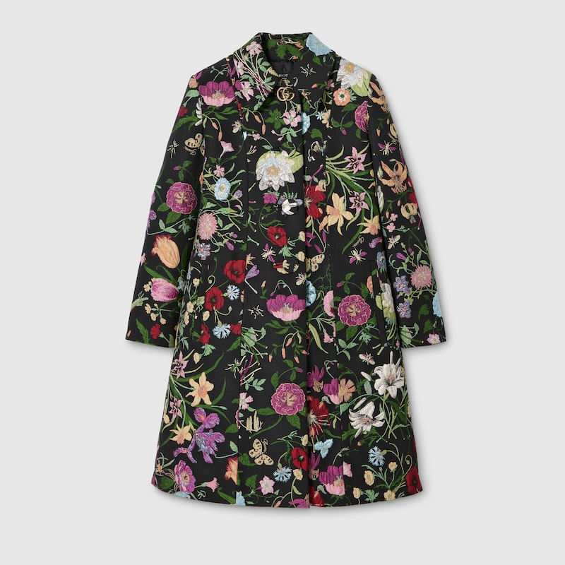 Gucci Flora Silk Brocade Coat In Black